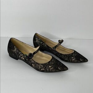 Marc Fisher Black and Gold Lace Flats Size 7 1/2
